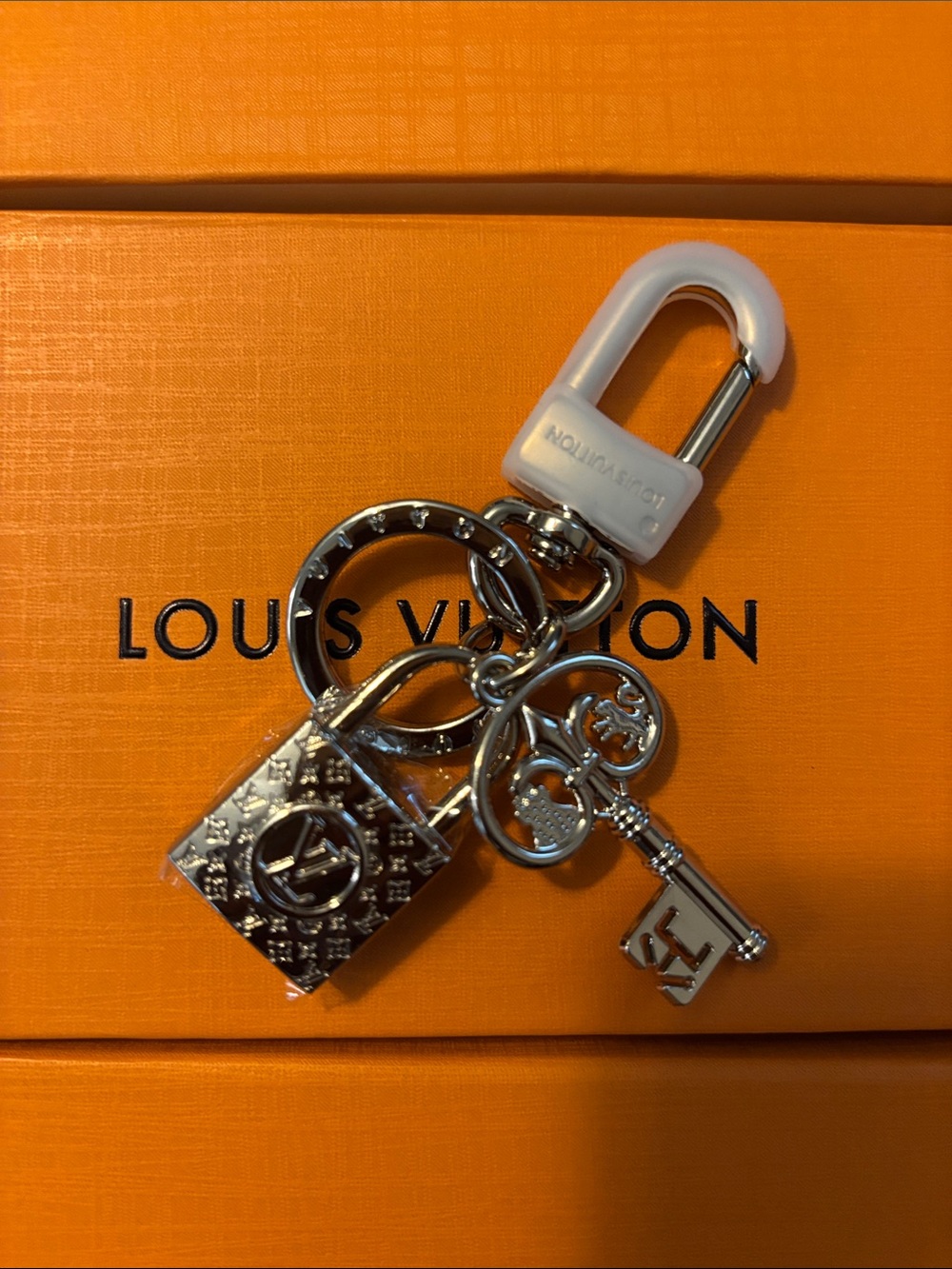 Silver-tone LV Lock & Key Keychain or Purse Charm